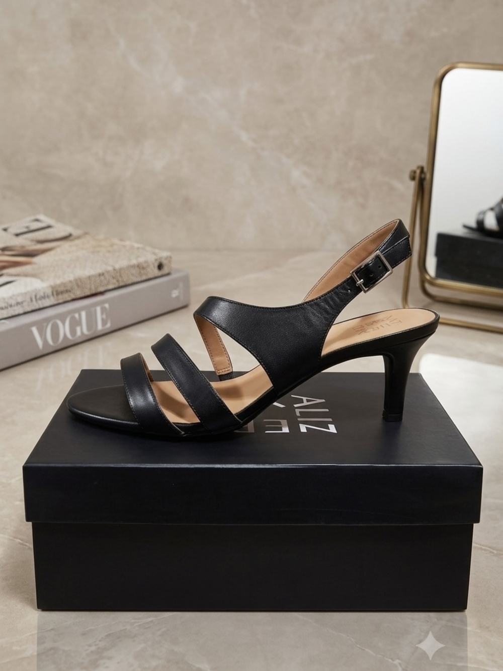 Naturalizer Black Strappy Slingback Heel